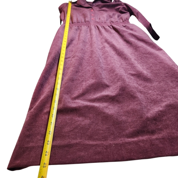 Vintage 70s Purple Velvet Midi Button Dress Collar Boho Cottage Mod Granny 12 - Picture 8 of 13